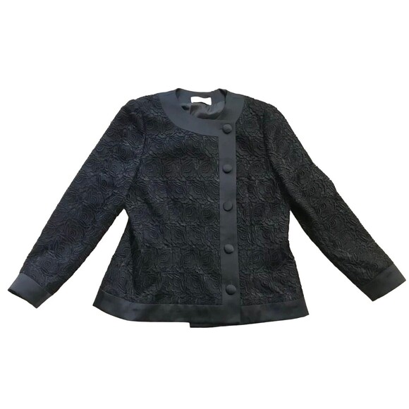 Vtg Gene Roye Womens Lace Evening Formal Jacket Blazer Buttons Black US 8 S Med - Picture 3 of 14